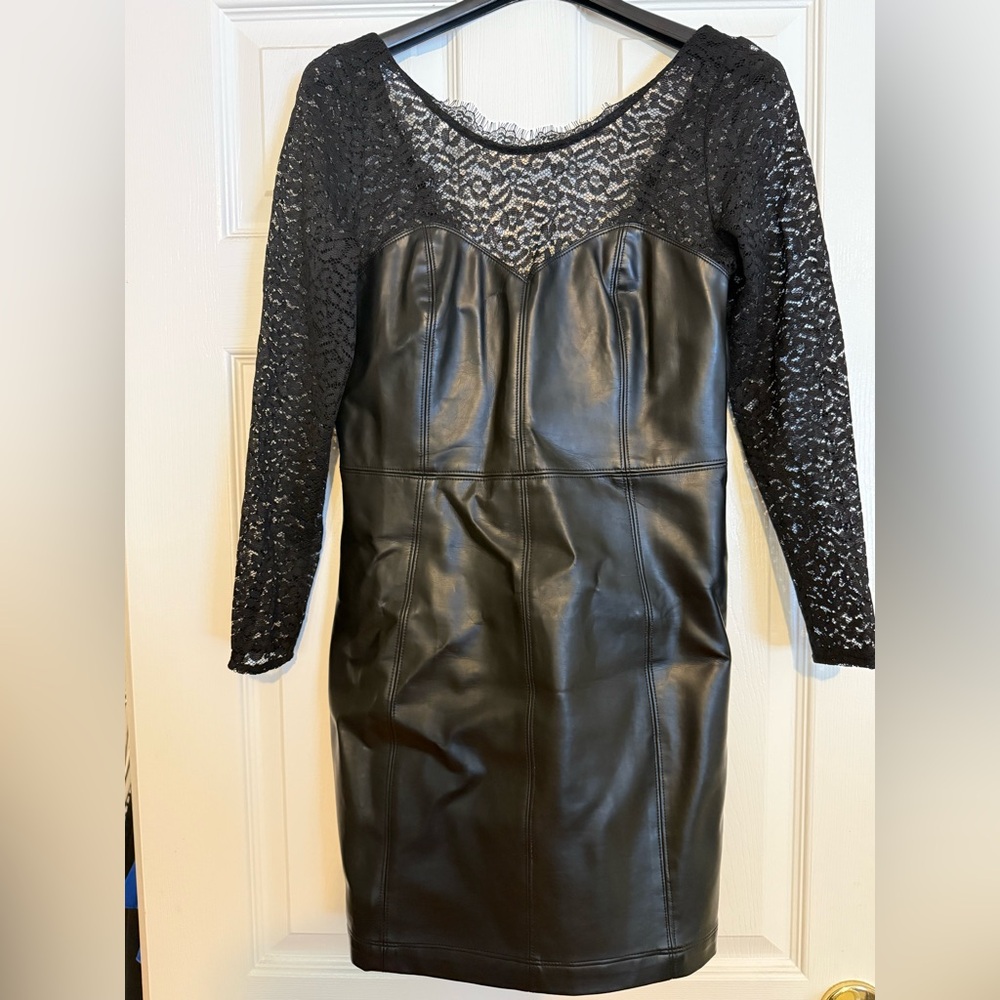 Free People Black Lace and Leather Long Sleeve Dress